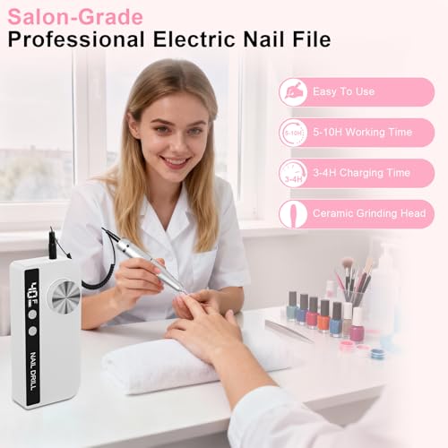 Professional Electric Nail Drill 40,000RPM with 12 Bits - Rechargeable Efile for Salon & Home Use