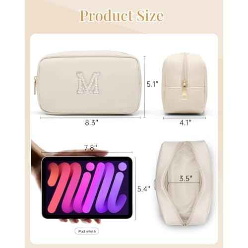 Vlando Bridesmaid Engagement Gift for Her Small Cosmetic Bag Makeup Organizer Monogrammed Birthday Gifts for Mom Women Travelers Grandma M