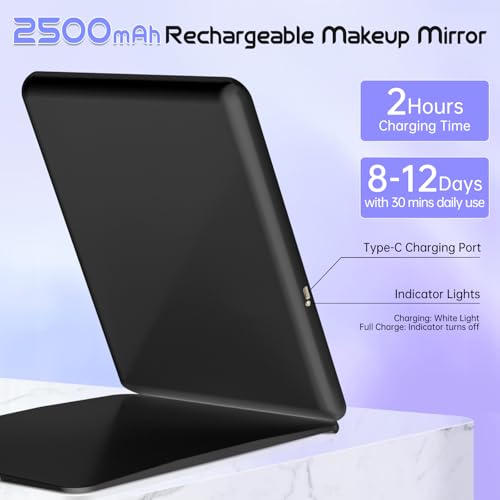 FUNTOUCH 10x7.5 Portable Makeup Mirror with Light, Rechargeable LED