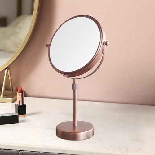 Nicesail Table Mirror 1X 10X Magnifying Mirror Double Sided, Makeup Mirror for Desk 360 Rotation 8 Inch Face Mirror, Matte Rose Gold