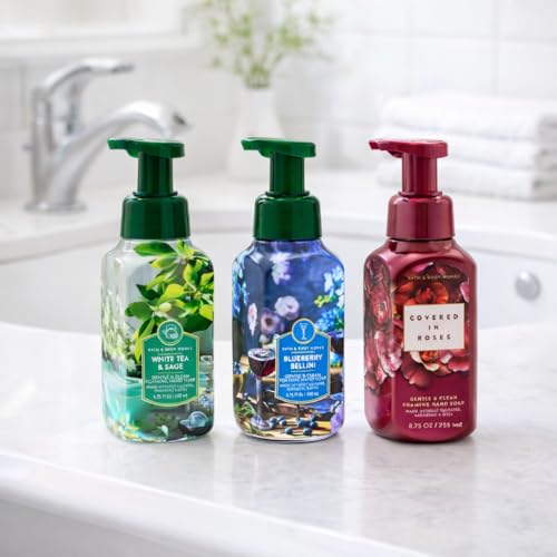 Bath & Body Works Foaming Hand Soap 3-Pack Bundle – White Tea, Blueberry, Roses