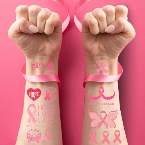 80 Pcs Pink Ribbon Breast Cancer Awareness Temporary Tattoos