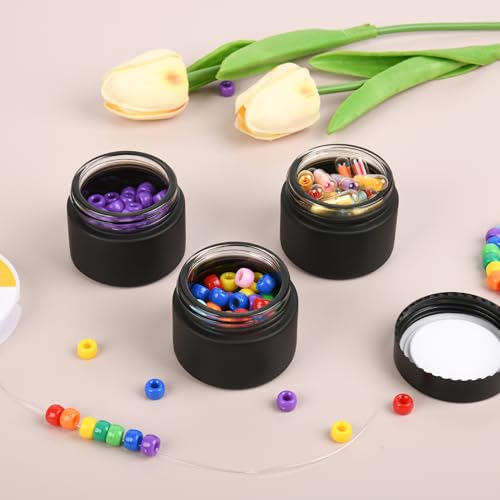 Glass Jars with Lids,Eco-Friendly Cosmetic Containers with Airtight Black Lids & Liners, Multi-Color Options for Cream, Lotion, Body Butter, DIY Skincare Travel Jars (Frosted Black, 2oz)