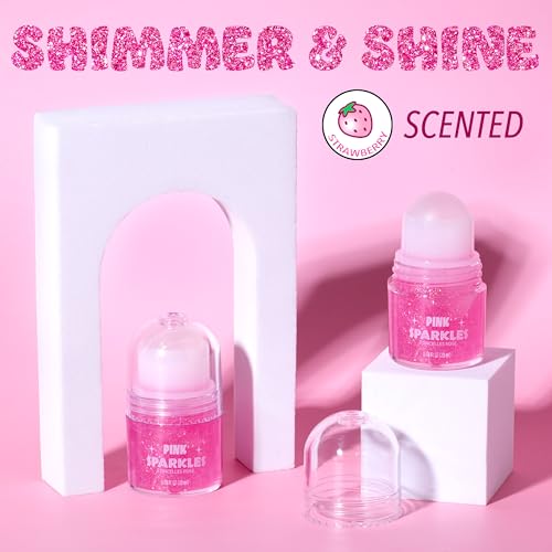 Pink Sparkly Rollerball Glitter Sticks - Strawberry Scented (2 Pack)