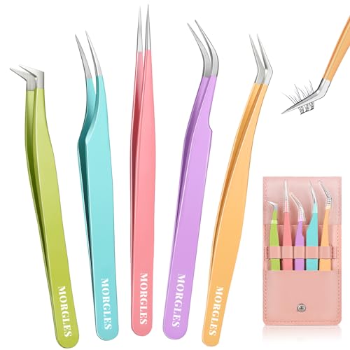 MORGLES Lash Extension Tweezers Set 5-in-1 Professional Kit