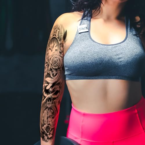 Kotbs Clock & Rose Full Arm Temporary Tattoo Sleeves
