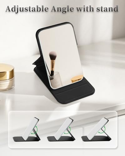 VFD Black Compact Folding Travel Makeup Mirror with Adjustable Stand