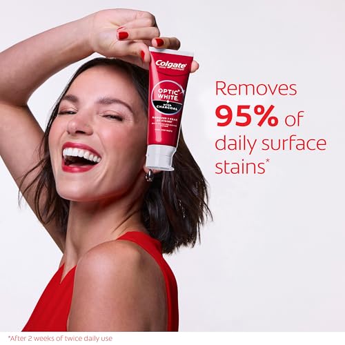 Colgate Optic White Charcoal Whitening Toothpaste 3 Pack 3.8 oz - Enamel Safe, Fresh Mint