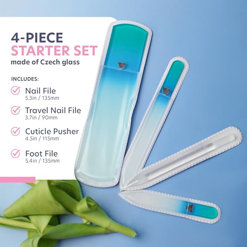 Czech Glass Nail Care Set: Foot File, Nail Files & Cuticle Pusher