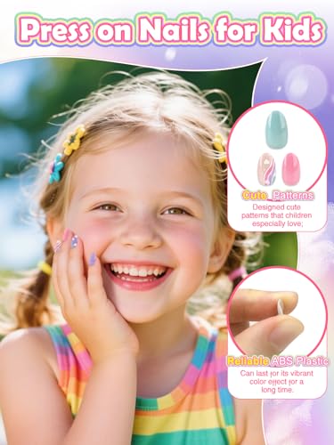 Kids Press-On Nails Set with Heart & Ombre Designs, 26 Pieces for Girls 8-12