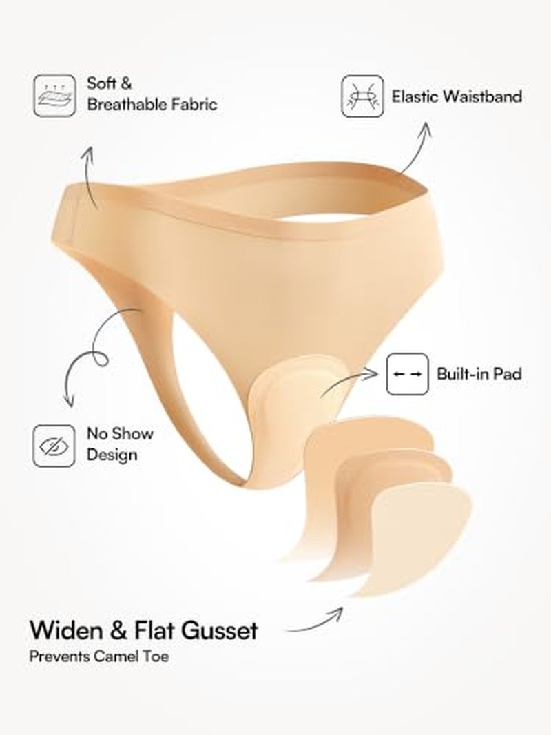 3-Pack Seamless No-Show Thong Panties - Comfortable & Camel Toe Free