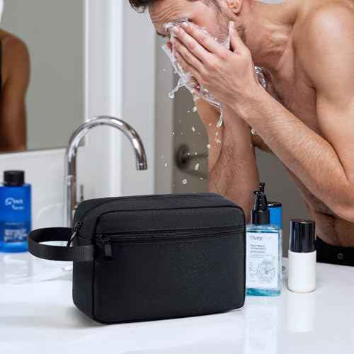 Travel Toiletry Bag, Small Cosmetic Bag, Hanging Water-Resistant Organizer for Men & Women, Ideal for Makeup, Shaving Kit, Gym Essentials & Travel Accessories (Black)