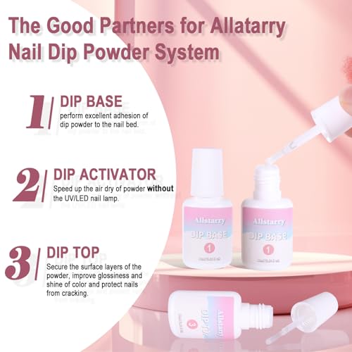 Allstarry 17pcs Dip Powder Nail Kit, 4 Colors Nude Brown Glitter Acrylic Dipping Powder Liquid Set with Base Top Coat Activator Brush Saver Recycling Tray for French Nail Art Manicure DIY Salon