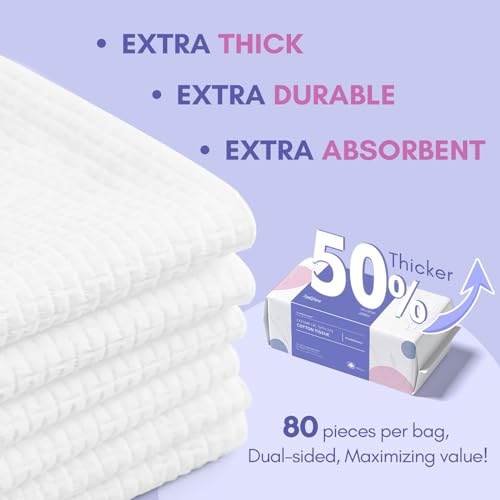 PoeticEHome Disposable Face Towel - Extra Thick Cotton Tissue Facial Cleansing Dry Wipes - Biodegradable Makeup Removing & Surface Cleaning Cloths, 2-Pack