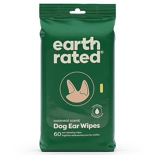 Earth Rated Pet Ear Wipes, Hypoallergenic Ear Wipes for Dogs & Cats to Remove Dirt and Wax Build up, Oatmeal Scent, 60 Count