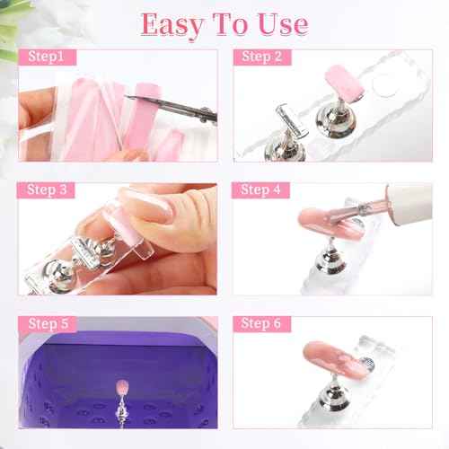 BQAN 2 Set Nail Holder for Painting Nails, Transparent Acrylic Nail Stand for Press on / Fake Nail Tips Training / Nails Display with 96 Pcs Reusable Adhesive Putty (Clear)