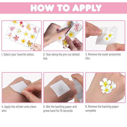 96 PCS Plumeria Flower Temporary Tattoos Hawaiian Luau