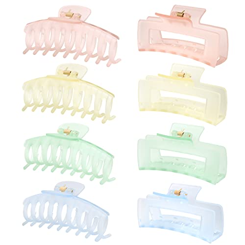 8 Pack 4.3"Large Hair Clips,2022 new summer models jelly frosted effect macaron Hair Clips for Women & Girls,2 Styles 4 Colors Strong Hold Matte Claw Hair Clips for Women Thick Hair & Thin Hair