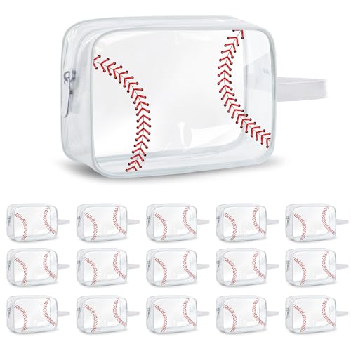 16PCS Baseball Cosmetic Bag - Waterproof Baseball Clear PVC Travel Bag,Baseball Gift Accessories Bags Goodie Snack Makeup Bag,Toiletry Zipper Pouch Organizer,Baseball Team Gifts for Girls Team Player