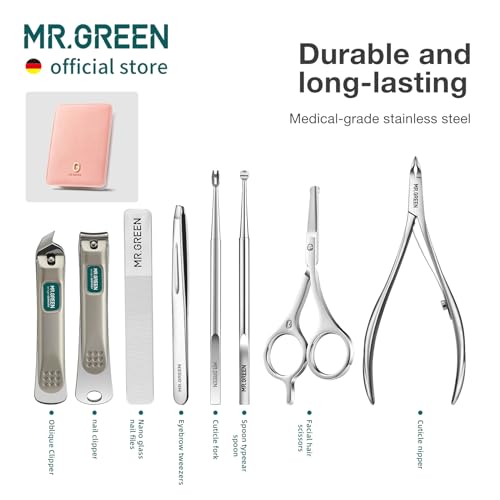 MR.GREEN Fashion Imprint Manicure Sets Professional Nail Clipper Set Personal Care Tool Kits Nial Cutter Gift With Leather Case (Pink(8Pcs Set))