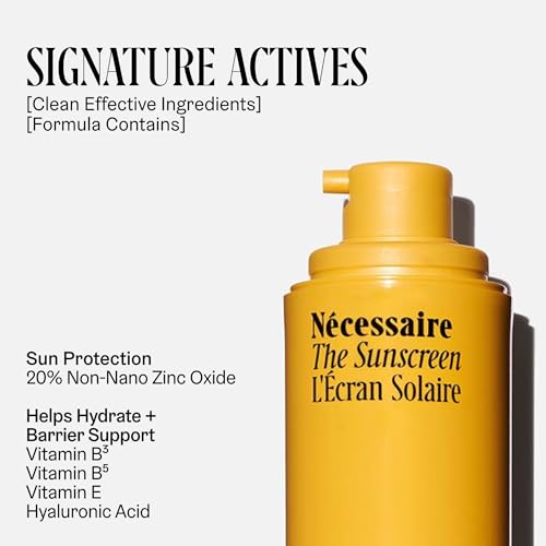 N?cessaire The Mineral Sunscreen SPF 30 PA+++. For The Body. Broad Spectrum. Zinc Oxide, Hyaluronic Acid, Niacinamide. Hydrate. Protect Against Sun Damage + Premature Aging. Dermatologist-Tested 5.1oz