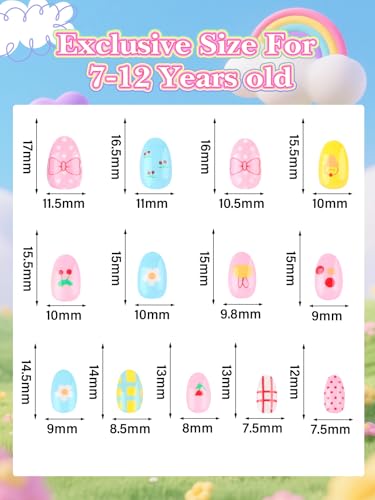 EBANKU 24pc Kids Press On Nails Set - Almond False Nails for Girls