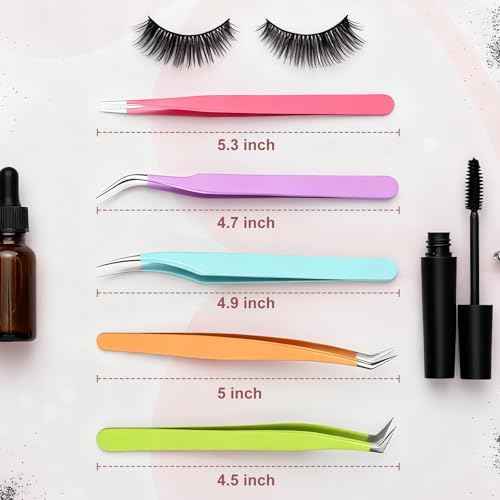 5pcs Eyelash Extension Tweezers High Precision£¬Straight and Curved Volume Lash Tweezers for Extensions£¬lash tweezers for eyelash extensions£¬ Crafting£¬ Girls Women Beginners