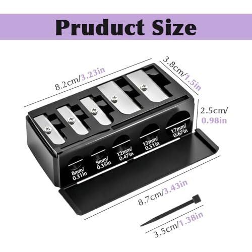 5-Hole Cosmetic Makeup Pencil Sharpener - 2 Pack with Cleaning Picks (Black)