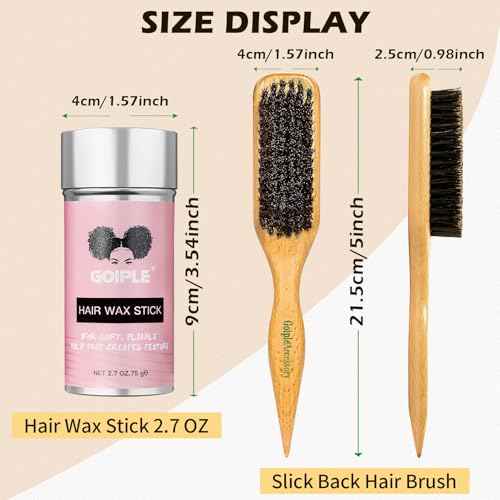 Slick Back Hair Brush & Wax Stick Set for Slick Back Hair ? Teasing Boar Bristle Hair Brush for Sleek, Control, Flyaways & Baby Hairs ? Wax Stick for Women Sectioning & Smoothing Ponytail Bun