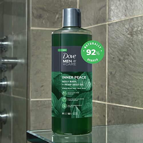 Dove Men+Care Body Wash Holy Basil + Hemp Seed Oil 4 Count to Rebuild Skin in the Shower with Plant-Based Cleansers and Moisturizers 18 oz