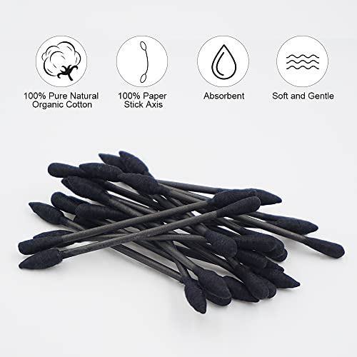 HOMEFOX Black Cotton Swabs - 200 Count Organic Precision Tips