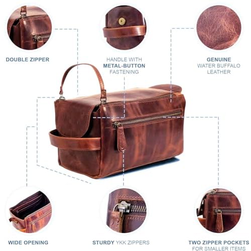 Premium Leather Toiletry Bag Travel Kit Unisex,Travel Mens Toiletry Bag,Mens Leather Shaving Bag, Handcrafted Vintage Shaving - Kit (Combo of 4 Items)