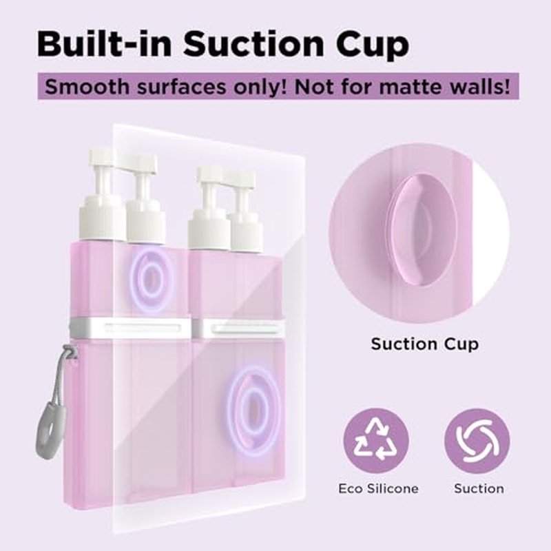 4-in-1 Travel Toiletry Dispenser Set with Suction Cup, TSA Approved