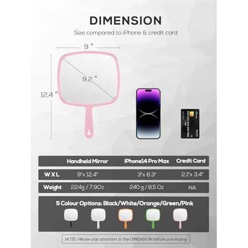 Extra Large Handheld Mirror£¬Hand Salon Mirror with Handle for Barbers, Hairdressing (Pink£¬12.4" Lx 9" W)