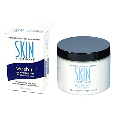 Dermalab Moisturize It Skin Cream 4oz & Wash It Superfatted Hypoallergenic Fragrance Free Cleansing Bar | Moisturizing Lotion Hydrates Skin | Softens Skin with Collagen | Safe for Kids & Adults