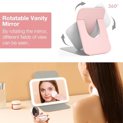 Kintion LED Travel Makeup Mirror, 60 Lights, 3-Color Dimmable