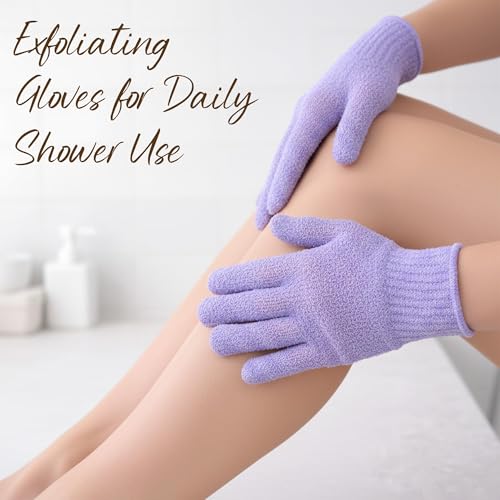 Exfoliating Gloves for Shower - 6 Pairs Body Scrub Gloves in Purple