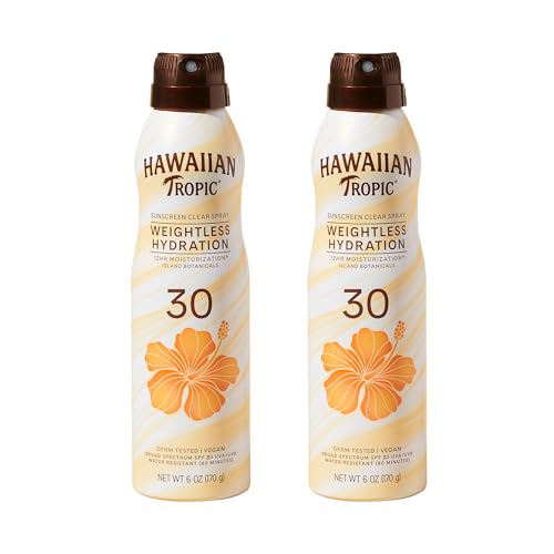 Hawaiian Tropic Weightless Hydration Clear Spray Sunscreen SPF 30, 6 oz | SPF 30 Sunscreen Spray, Sunblock, Oxybenzone Free, 6 oz each Twin Pack