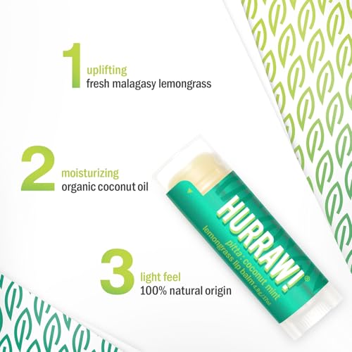 Hurraw! Coconut, Mint, Lemongrass (Pitta) Lip Balm, 2 Pack: Organic, Certified Vegan, Cruelty and Gluten Free. Non-GMO, 100% Natural Ingredients. Bee, Shea, Soy and Palm Free. Made in USA