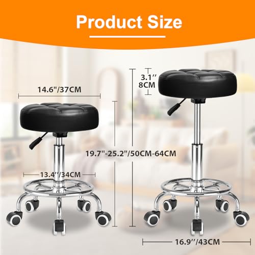Rolling Stool with Wheels - PU Leather, 300lb Capacity