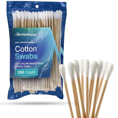 FifthPulse 8-Inch Biodegradable Cotton Swabs - Long Birchwood Applicators