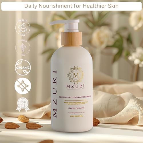 MZURI Body Lotion & Moisturizer ? Sweet Almond Oil | Lightweight, Fast-Absorbing Hydrating Body Lotion for Dry, Sensitive Skin | Paraben-Free Daily Body Care for Women & Men | 16 fl oz