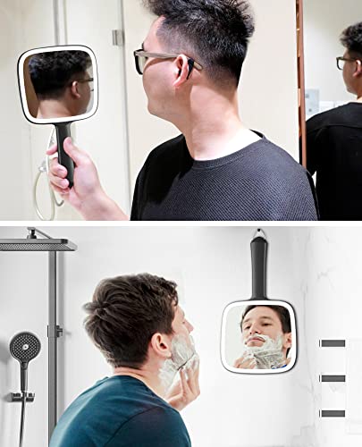 Famihomii Black Lighted Hand Mirror with 3 Dimmable Colors Portable Makeup Mirror