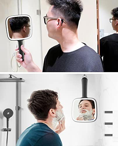 Hand Mirror with 3 Light Color & Dimmable, 6.2'' X 5.9'' Lighted Handheld Mirror, Lightweight & Durable, Portable & Hangable for Makeup Application, Hair Styling, Shaving or Travel, Battery Operated
