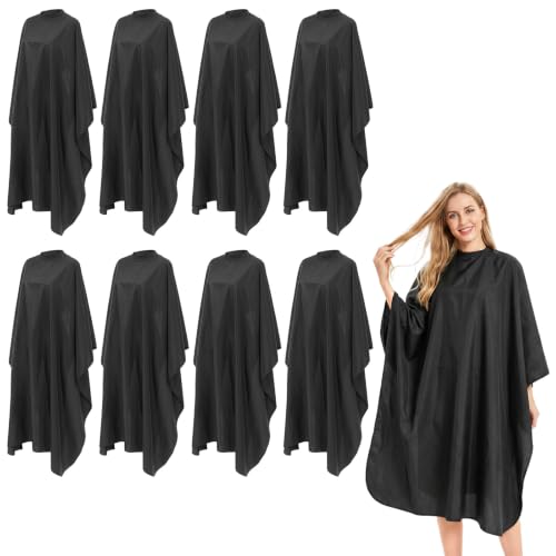 Hair Cutting Cape 55x63 Inch - 8 Pack Black Salon Capes