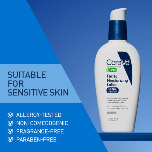 CeraVe PM Night Facial Moisturizer with Hyaluronic Acid, 3 oz