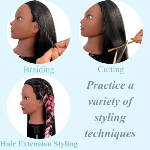 ARLEFENNI 21 Inch Black Mannequin Head with Hair for Cosmetology & Braiding