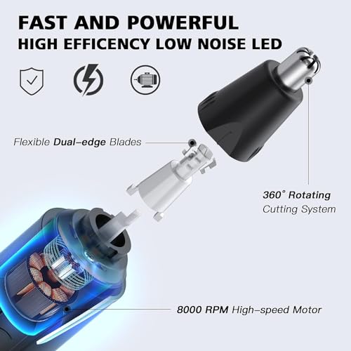 Nose Hair Trimmers for Men£¬Rechargeable Hair Trimmer 3 in 1 Painless Multifunctional Ear and Nose Hair Trimmer with IPX7 Waterproof Dual Edge Blades (Ink Black)