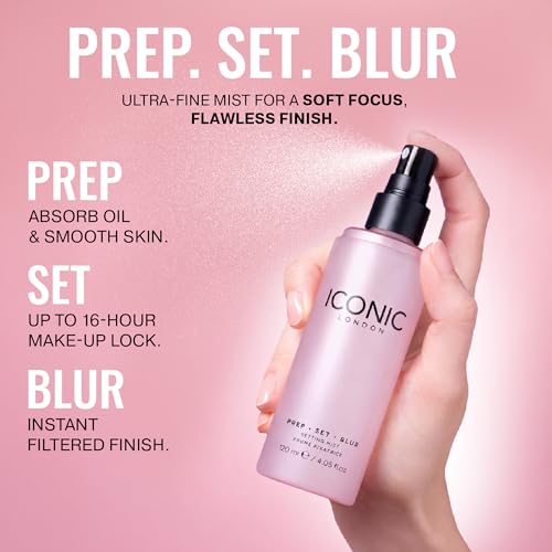 ICONIC LONDON Prep Set Blur Setting Spray | Makeup Fixing Spray, Blurs Imperfections and Gives Skin a Radiant Glow, Vegan Makeup, 30 mL / 1 Fl Oz.