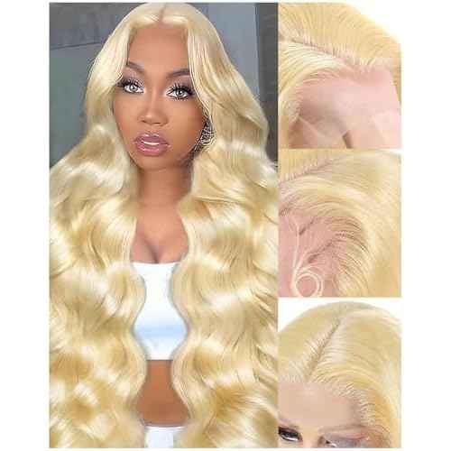 Blonde Wig Human Hair Guaranteed 100% Virgin Human Hair 200 Density 613 13x6 Lace Front Wig Human Hair Body Wave Lace Front Wigs Skinlike 613 HD Lace Frontal Wigs 34 Inch Triple Lifespan 3X